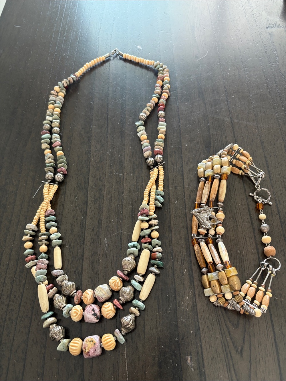 Vintage Tribal Multi-Strand Earth-Tone Beaded Necklaces